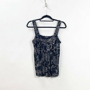 2/$30 2/$30 Express Small Womens Black Floral Print Pleated Tank Top